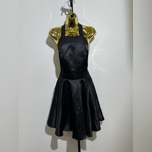 Commense Black Satin Halter Fit Flare Dress NWT XS
